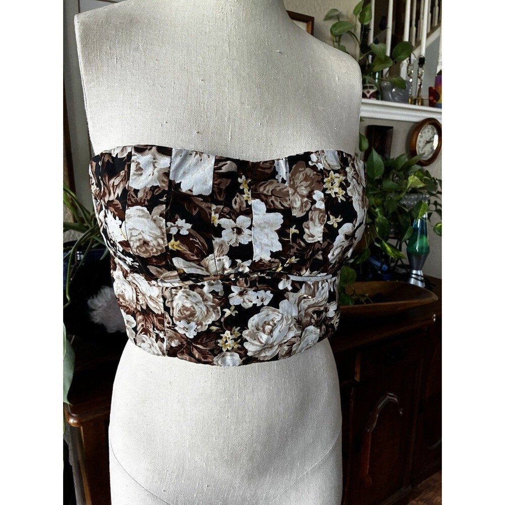 Abercrombie & Fitch Strapless Top Size XS Floral Boho Festival Brown Black